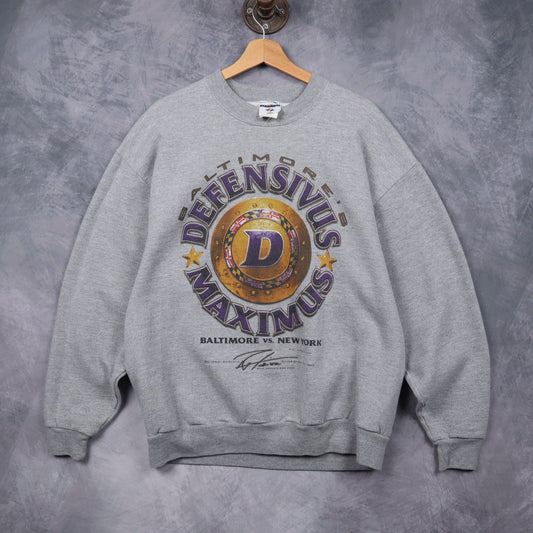 2001 Grey Baltimore Ravens Ray Lewis Defensivus Maximus Crewneck Sweatshirt 6455