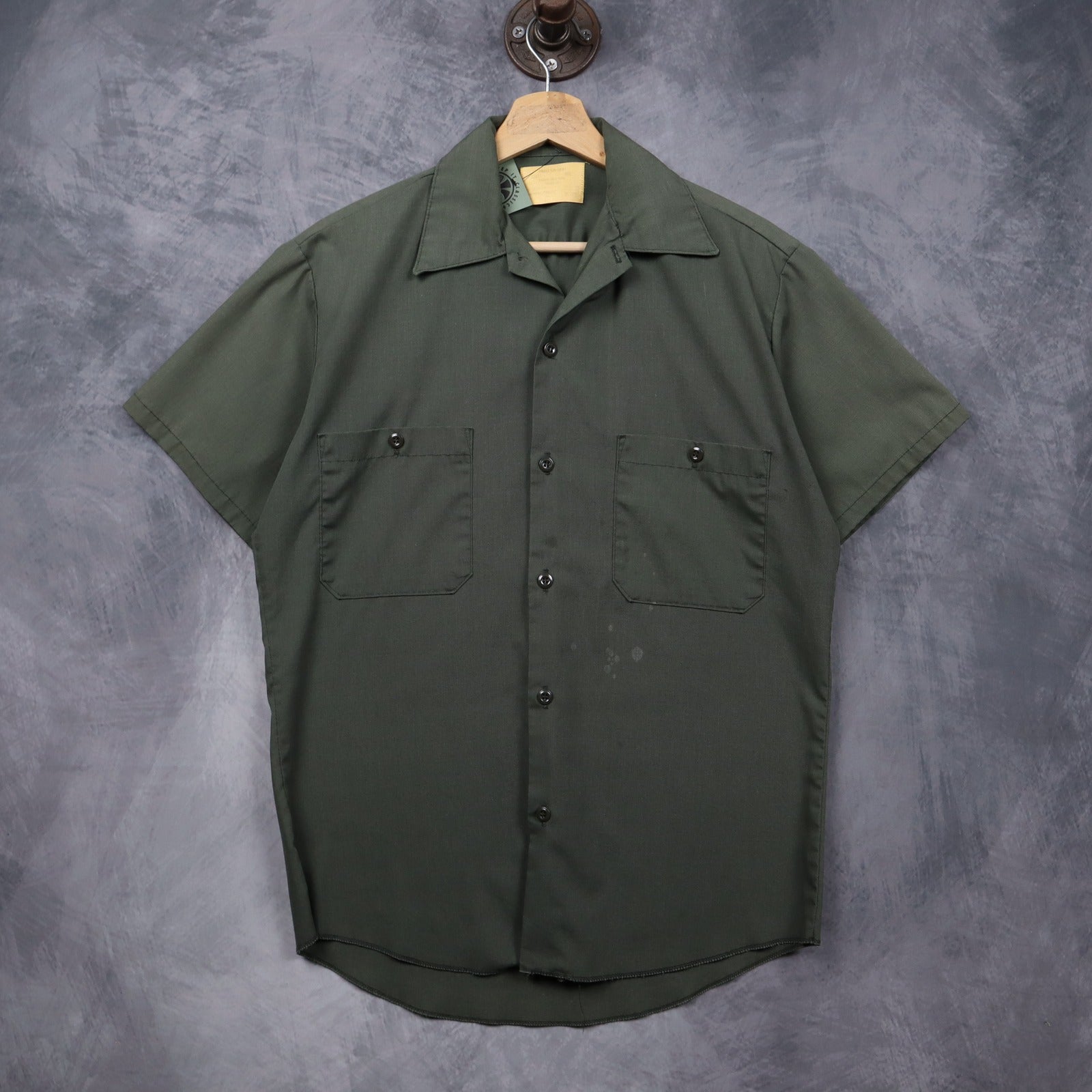 70s Olive Green Sears Perma-Prest Short Sleeve Work Shirt 5569