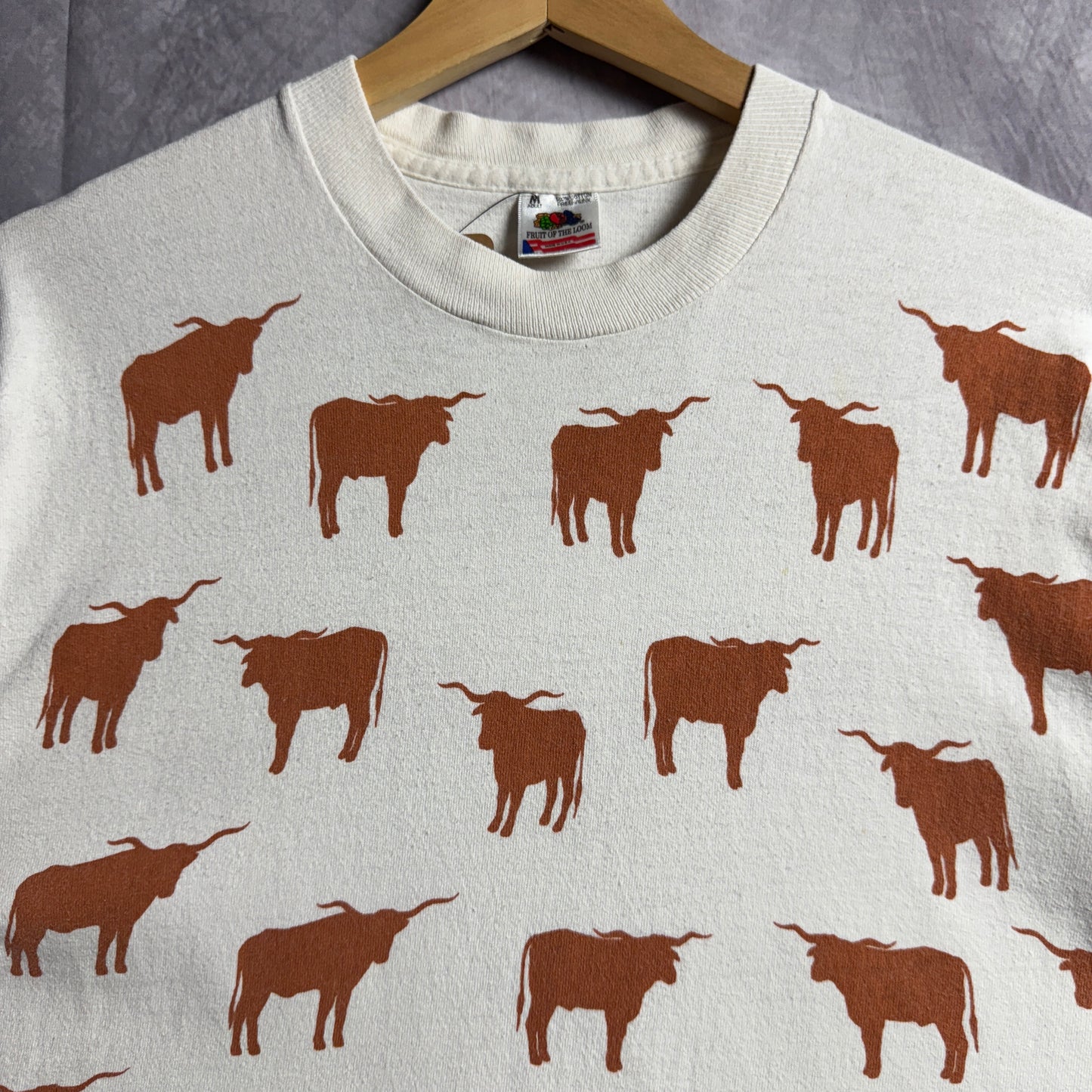 90s White Texas Longhorns All Over Print Shirt 4546