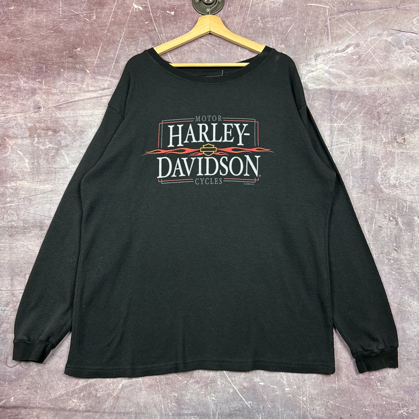 00s Black Harley Davidson Long Sleeve Thermal Shirt 3168