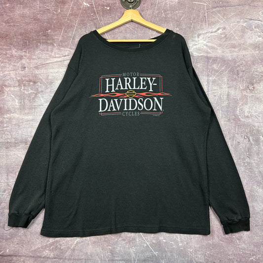 00s Black Harley Davidson Long Sleeve Thermal Shirt 3168