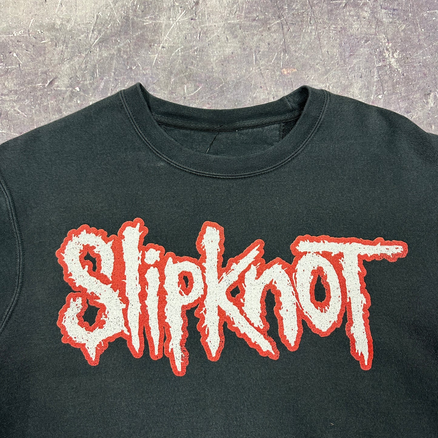 Early 00s Faded Black Slipknot Band Graphic Crewneck Sweasthirt AB39