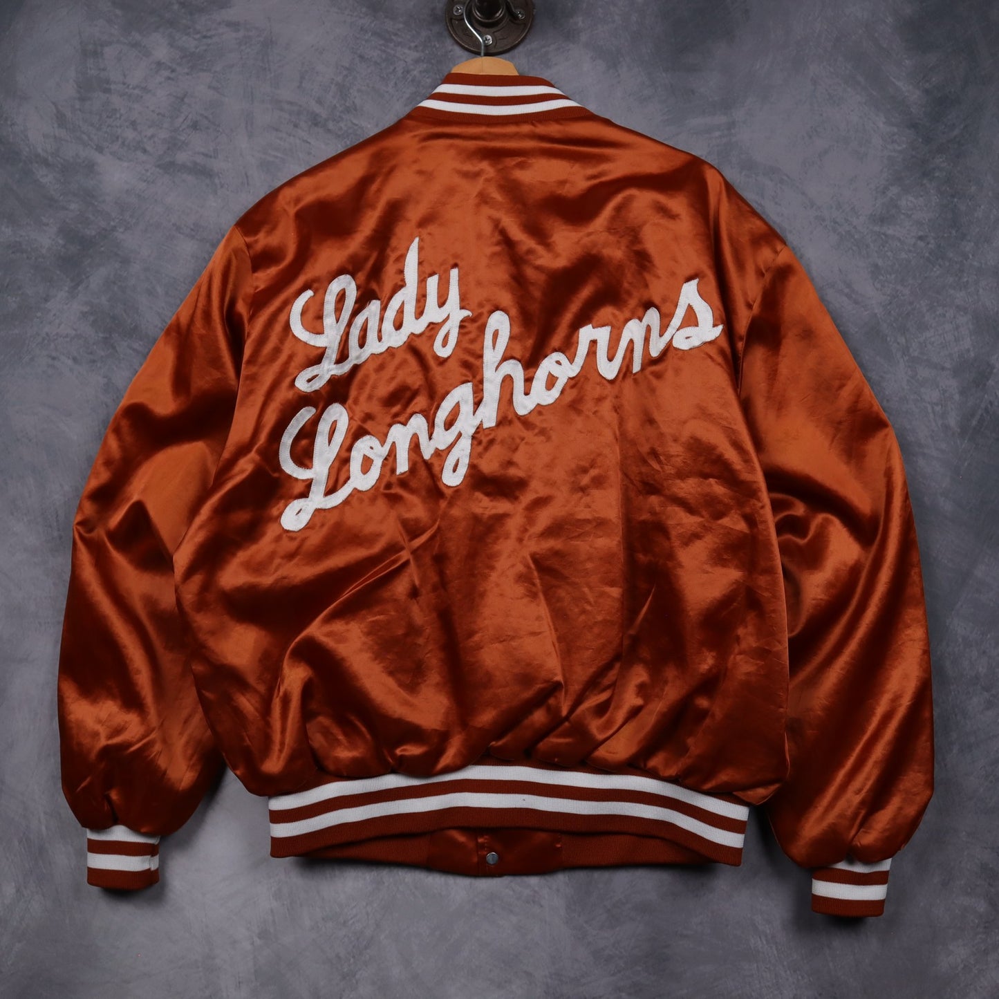 90s Burnt Orange Texas Lady Longhorns Satin Bomber Jacket 5908