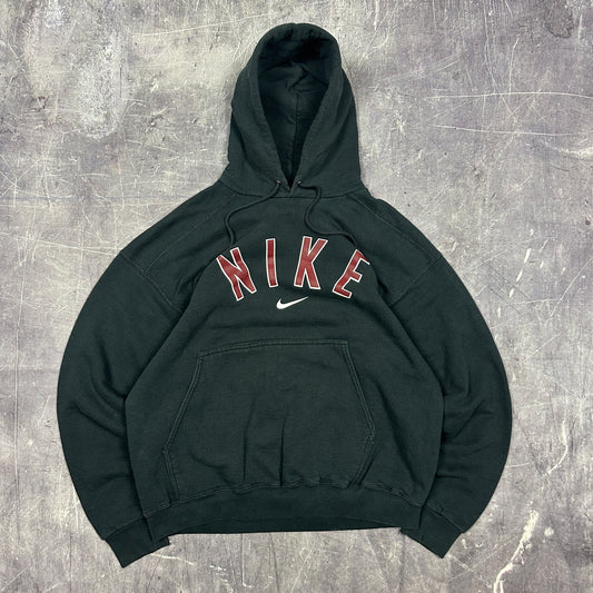 90s Black Nike Spellout Center Swoosh Hoodie L AG04