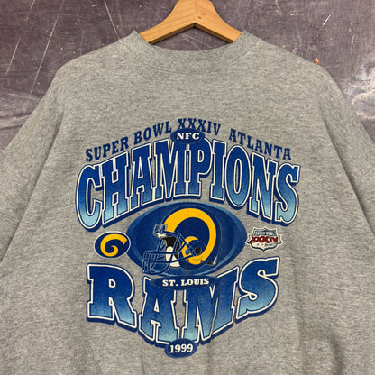 1999 Light Gray St. Louis Rams Super Bowl XXXIV Champions Graphic Crewneck Sweatshirt L 1187