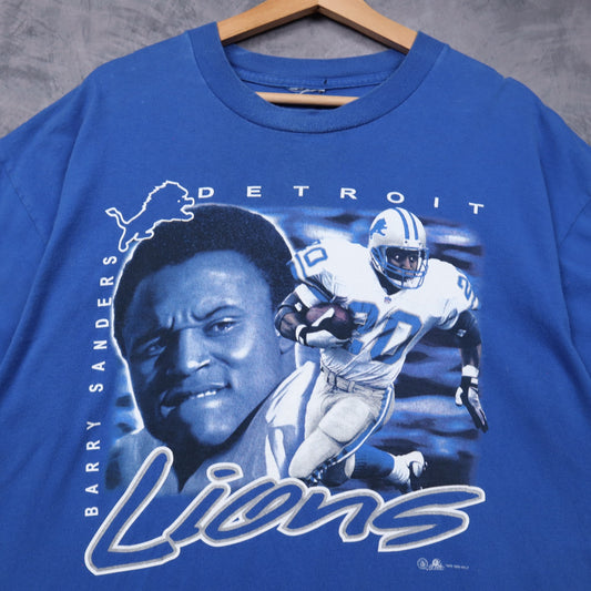 90s Blue Detroit Lions Barry Sanders Shirt 6583