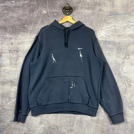 Early 00s Navy Blue Nike Mini Swoosh Essential Painter Hoodie L 0008