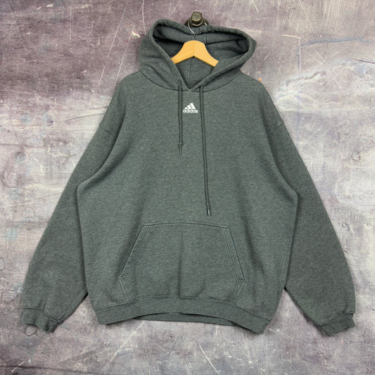 90s Dark Gray Adidas Essential Center Logo Hoodie XL 1278