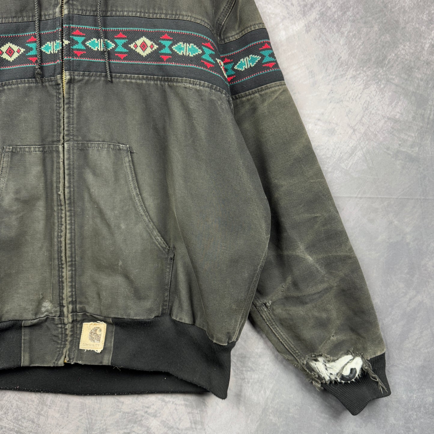 90s Black Hooded Carhartt Aztec Jacket 4042