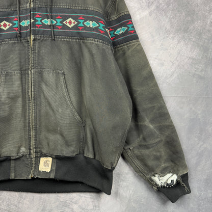 90s Black Hooded Carhartt Aztec Jacket 4042