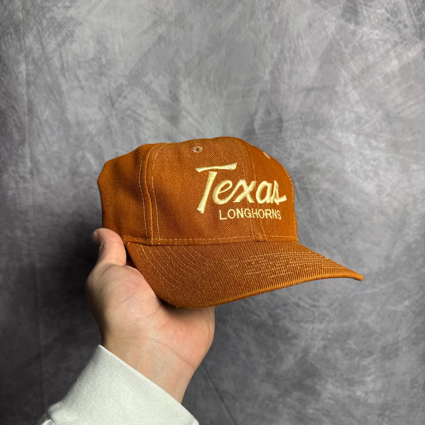 80s Texas Longhorns Sports Specialties Single Line Script Snapback Hat 4628