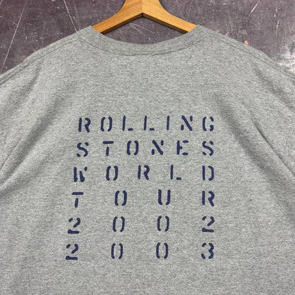 2002 Light Gray Rolling Stones World Tour Text Graphic Shirt XL 1078