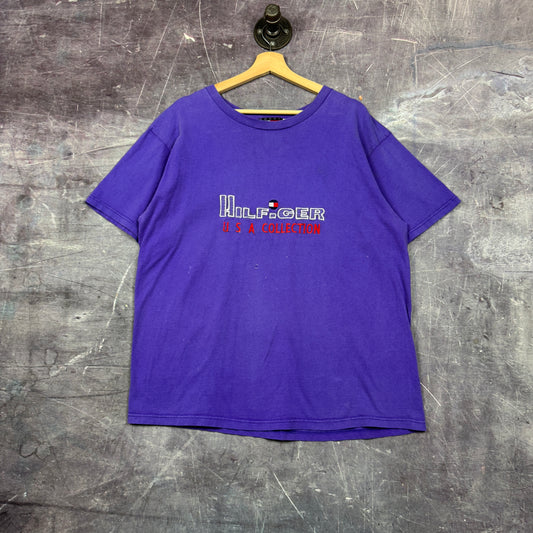 90s Purple Tommy Hilfiger Embroidered Logo Spellout Shirt XL 0821