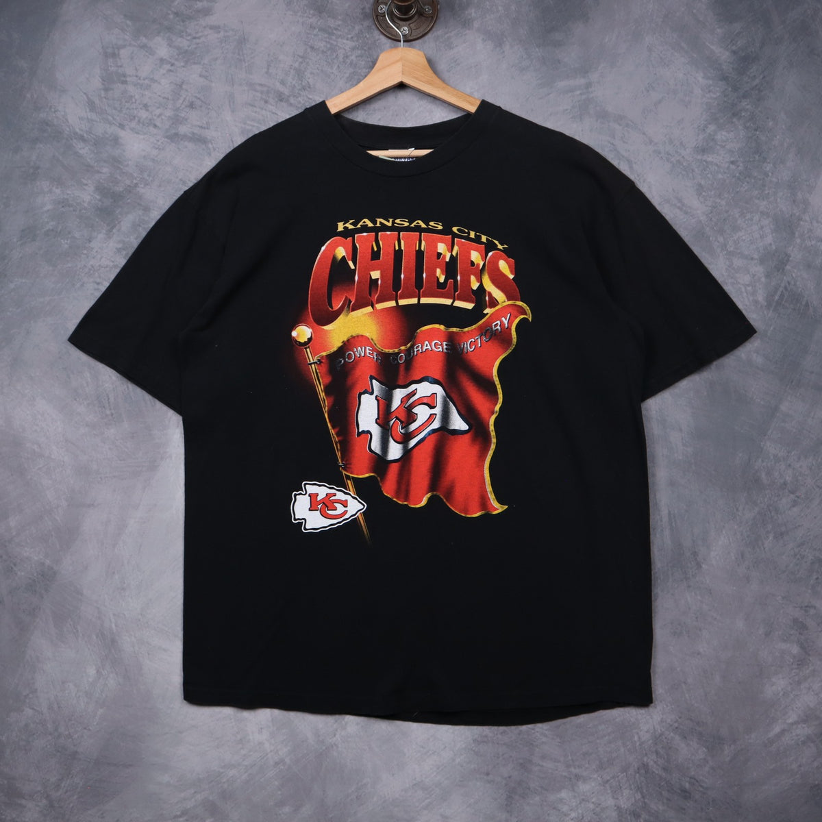 90s Black Kansas City Chiefs Power Courage Victory Shirt 6758