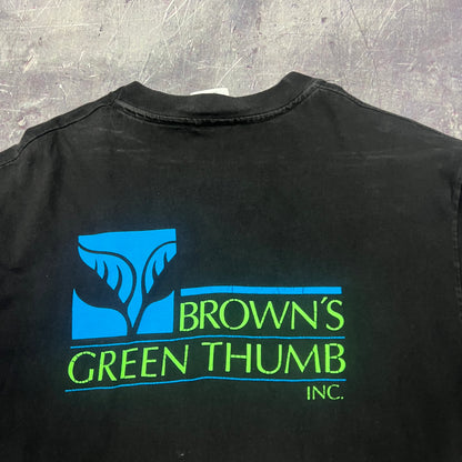 90s Faded Black "Brown's Green Thumb' Nature Graphic Shirt L AL36