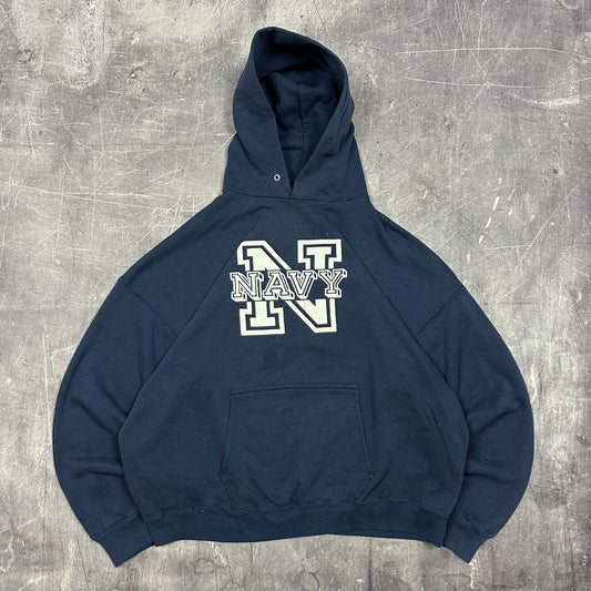 80s Navy Blue Military NAVY Graphic Hoodie Boxy XL AI80