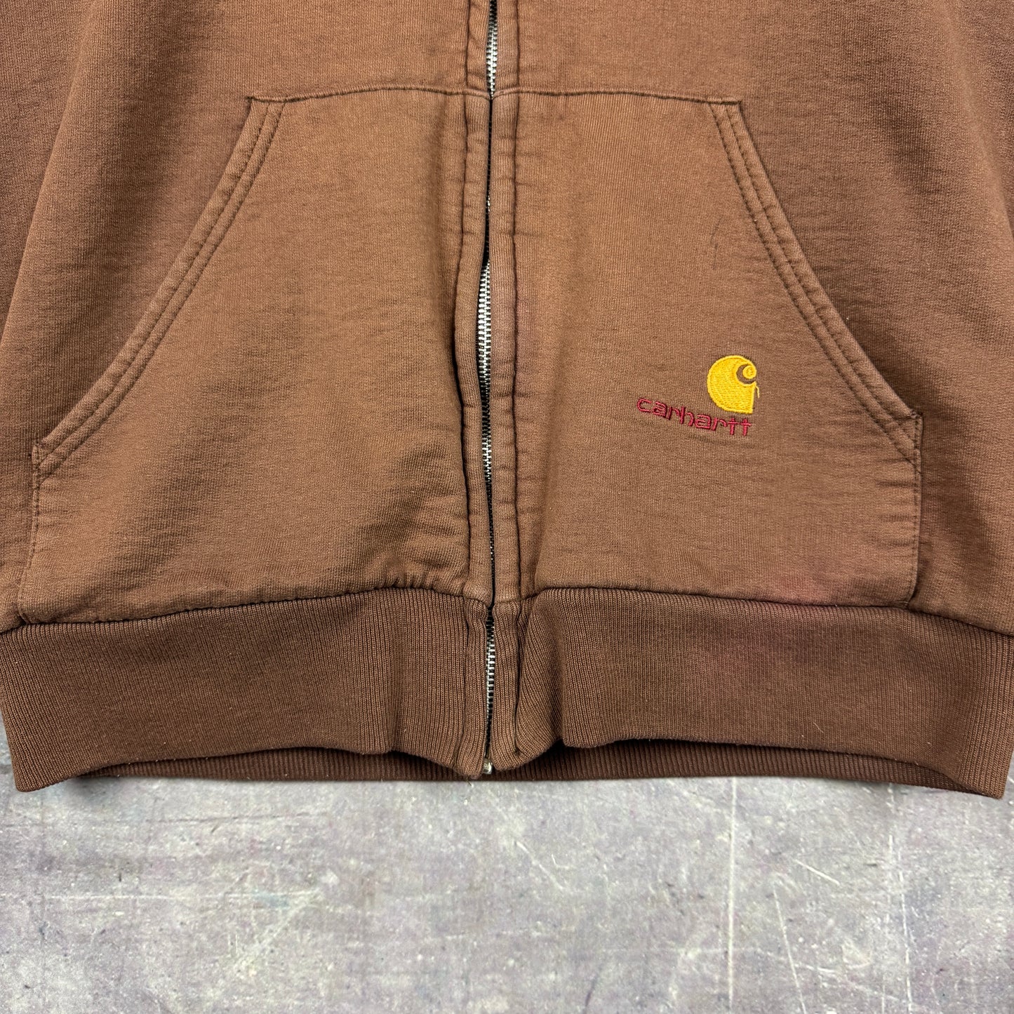 80s Mocha Brown Carhartt Thermal Lined Zip-Up Hoodie M 0332