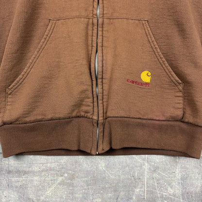 80s Mocha Brown Carhartt Thermal Lined Zip-Up Hoodie M 0332