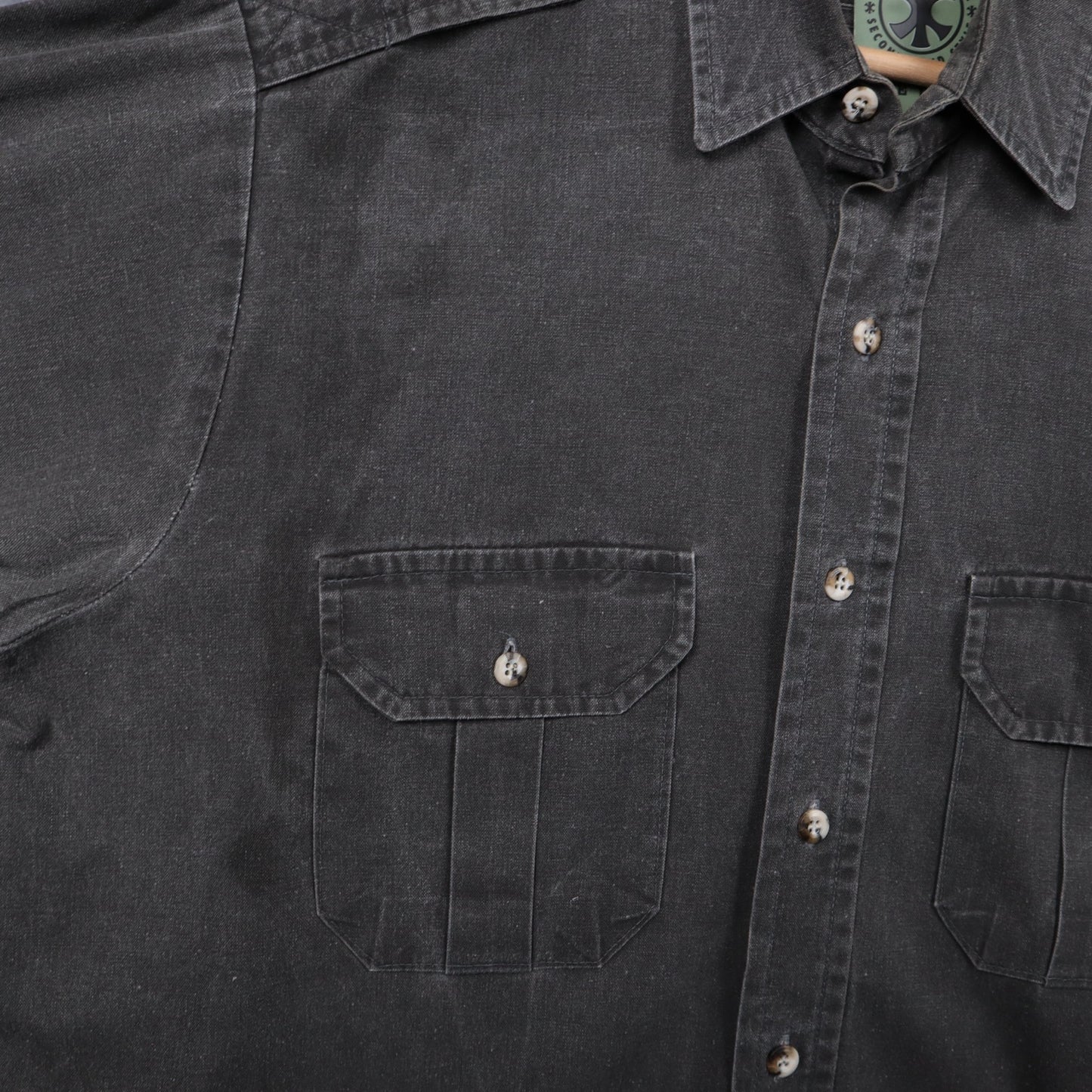 90s Faded Black Black Duck Military Style Button Up Shirt 5132