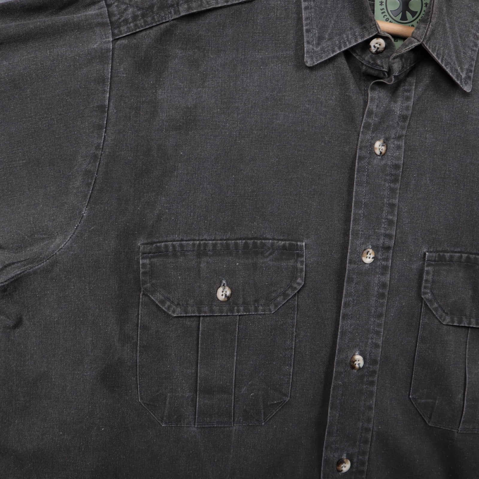 90s Faded Black Black Duck Military Style Button Up Shirt 5132