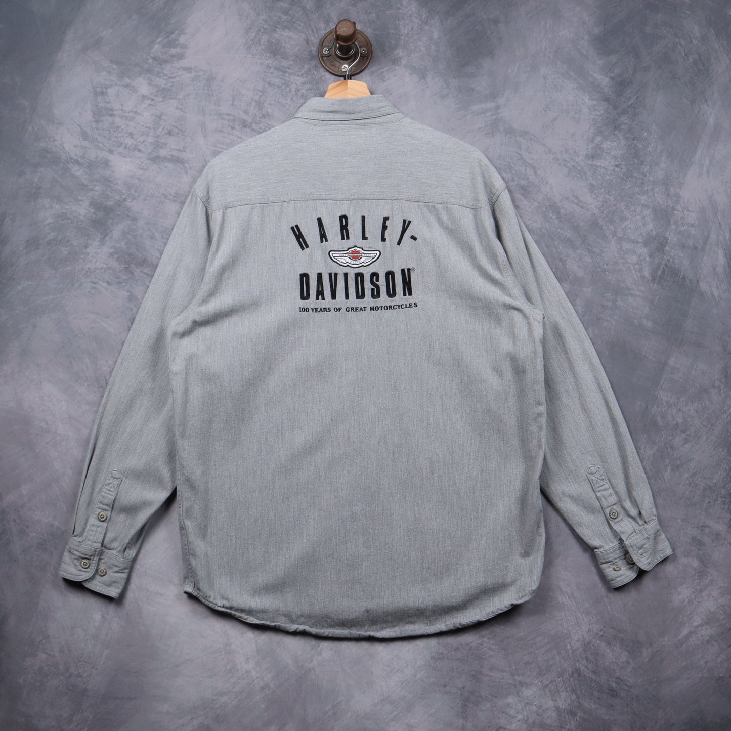 2003 Grey Harley-Davidson 100 Years Anniversary Long Sleeve Button Up Shirt 5537