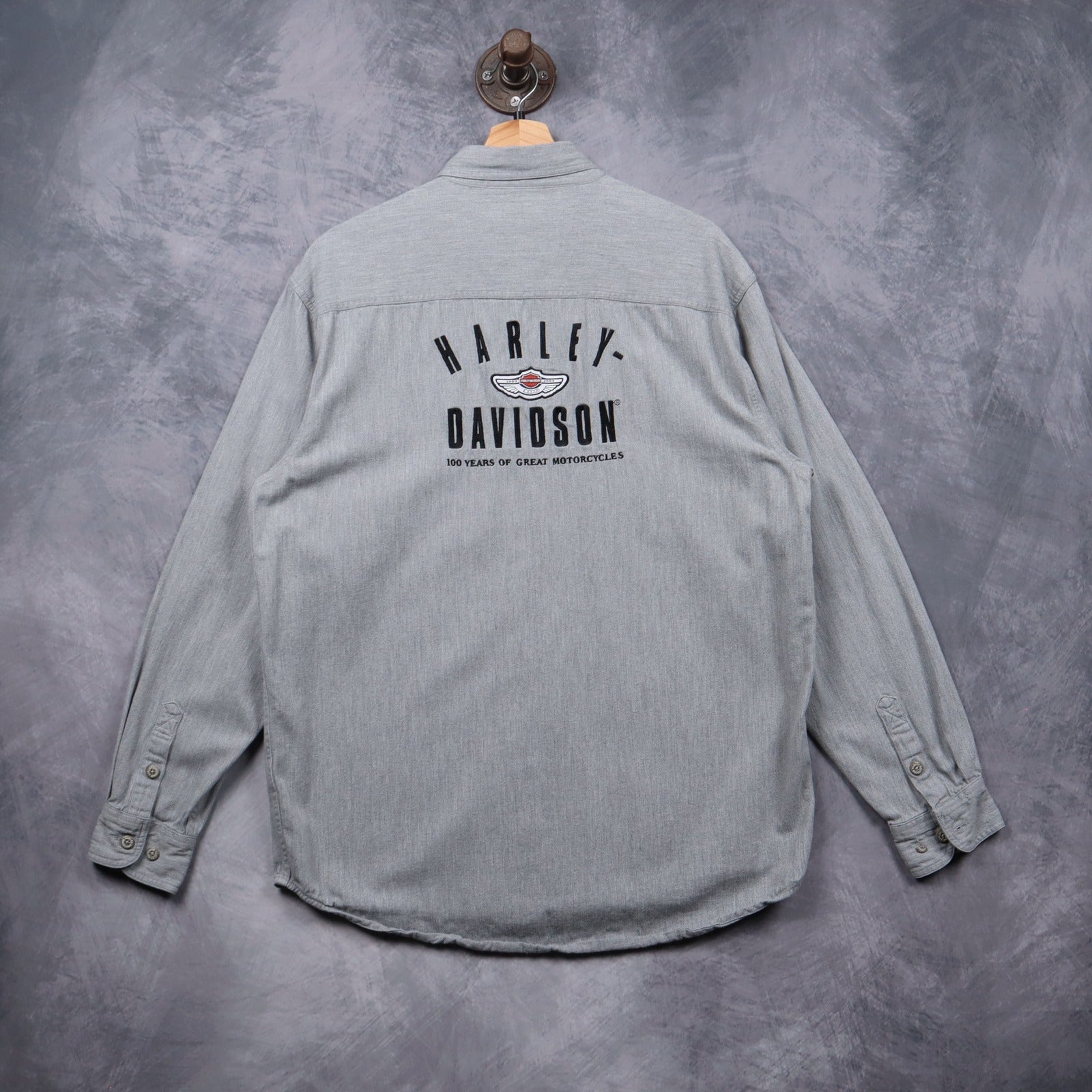 2003 Grey Harley-Davidson 100 Years Anniversary Long Sleeve Button Up Shirt 5537