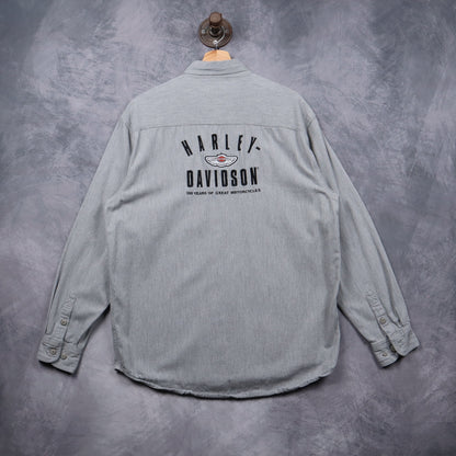 2003 Grey Harley-Davidson 100 Years Anniversary Long Sleeve Button Up Shirt 5537