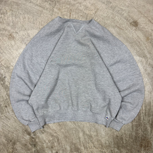 90s Light Gray Blank Essential Russell Athletic Crewneck Sweasthirt Boxy L BE38