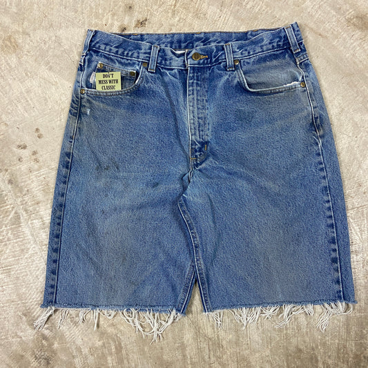 Early 00s Light Wash Denim Carhartt Baggy Carpenter Jean Work Shorts 34x10 BA47