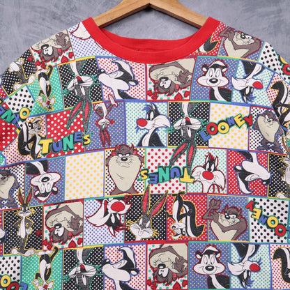 1993 Multicolor Looney Tunes All Over Print Ringer Shirt 4843