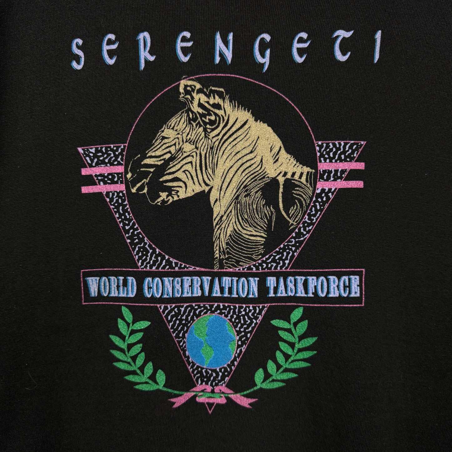 90s Black Serengeti World Conservation Graphic Crewneck Sweatshirt M 0038