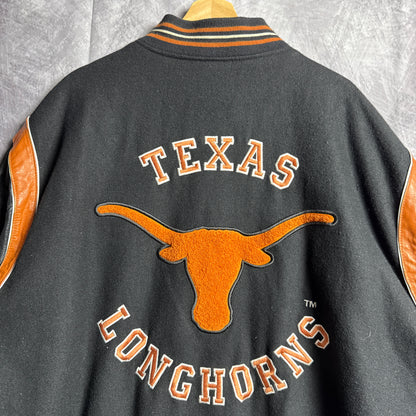 90s Black Jeff Hamilton Texas Longhorns Reversible Varsity Jacket 4455