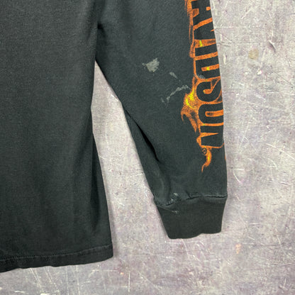 Early 00s Black Skull Harley Davidson Motorcycle Flame Sleeve Graphic Long Sleeve Shirt XL 0831