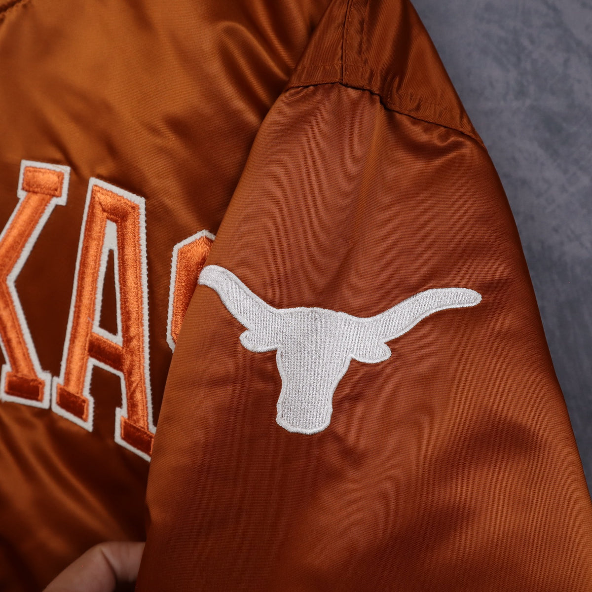 90s Burnt Orange Texas Longhorns Starter Satin Bomber Jacket 5907