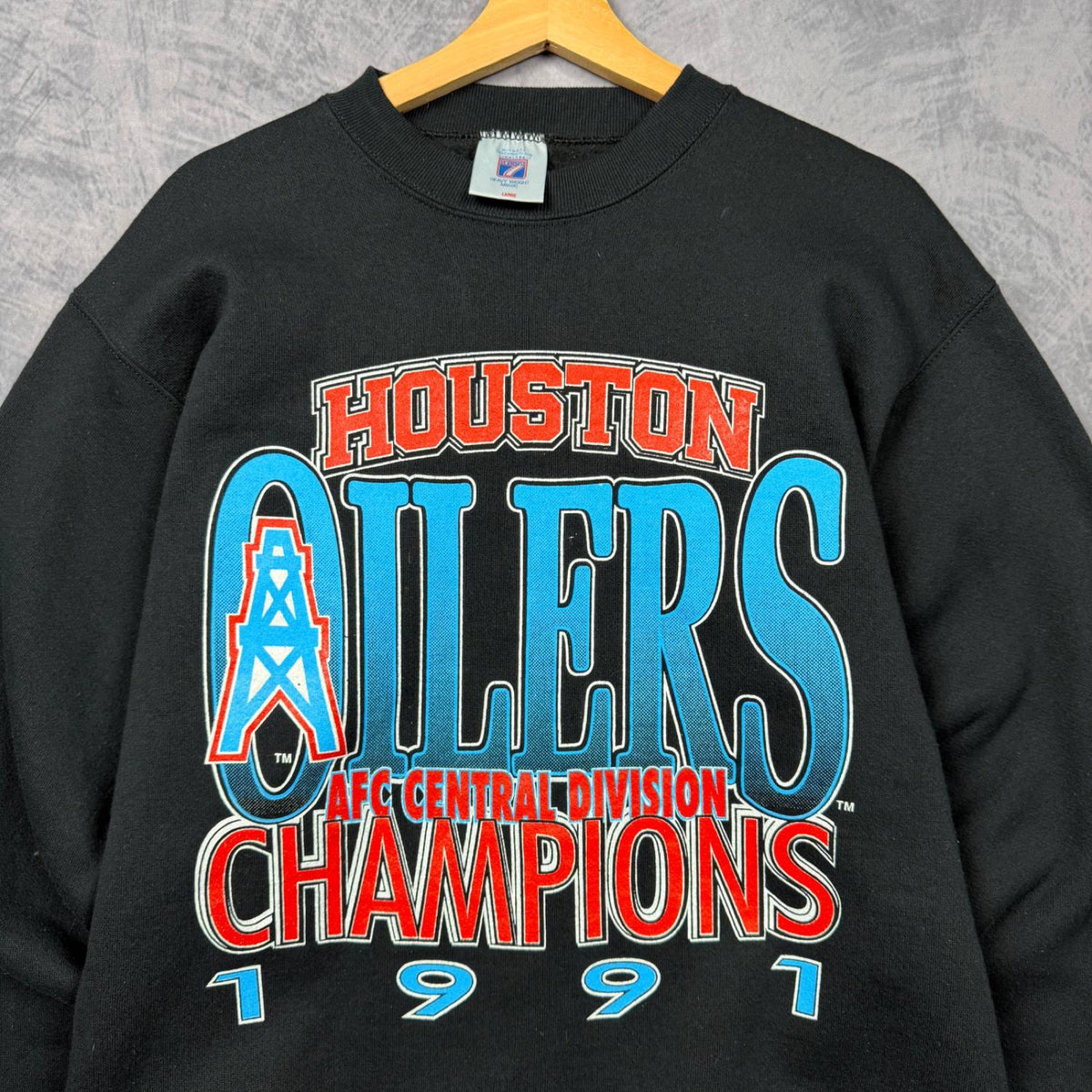 1991 Black Houston Oilers AFC Central Division Champions Crewneck Sweatshirt 6843