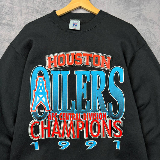 1991 Black Houston Oilers AFC Central Division Champions Crewneck Sweatshirt 6843