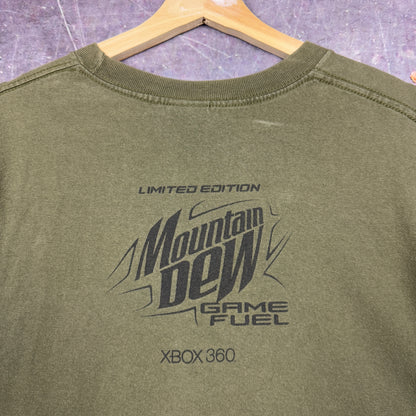 Early 00s Green Halo 3 Promo Master Chief Mountain Dew Graphic Shirt XL 0995