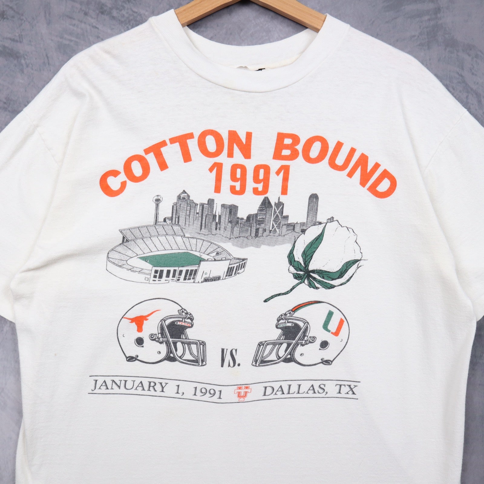 1991 White Cotton Bowl Texas Vs Miami Shirt 5810