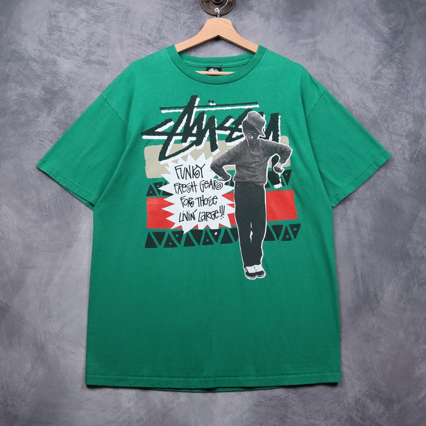 90s Green Stussy Funky Fresh Gear Shirt 4979