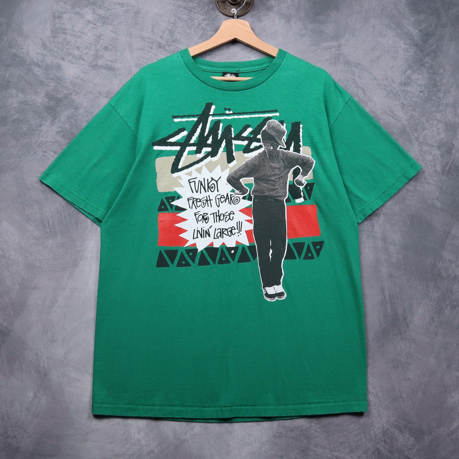 90s Green Stussy Funky Fresh Gear Shirt 4979