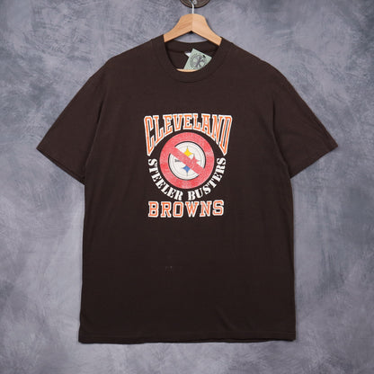 90s Brown Cleveland Browns 'Steeler Busters' Shirt 6639
