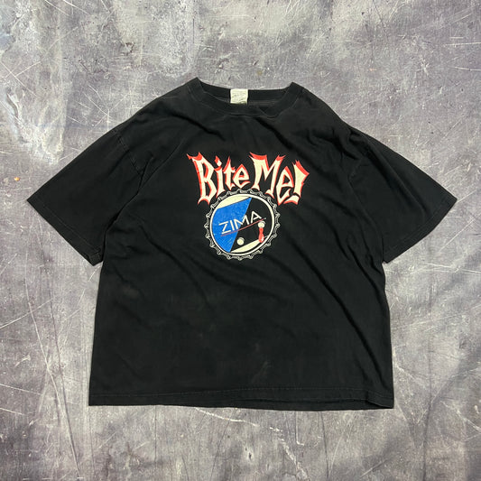 90s Black ZIMA Bite Me Drink Promo Graphic Shirt XL AC66