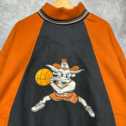 90s Black Orange Texas Longhorns Basketball Mockneck Sweatshirt 4368