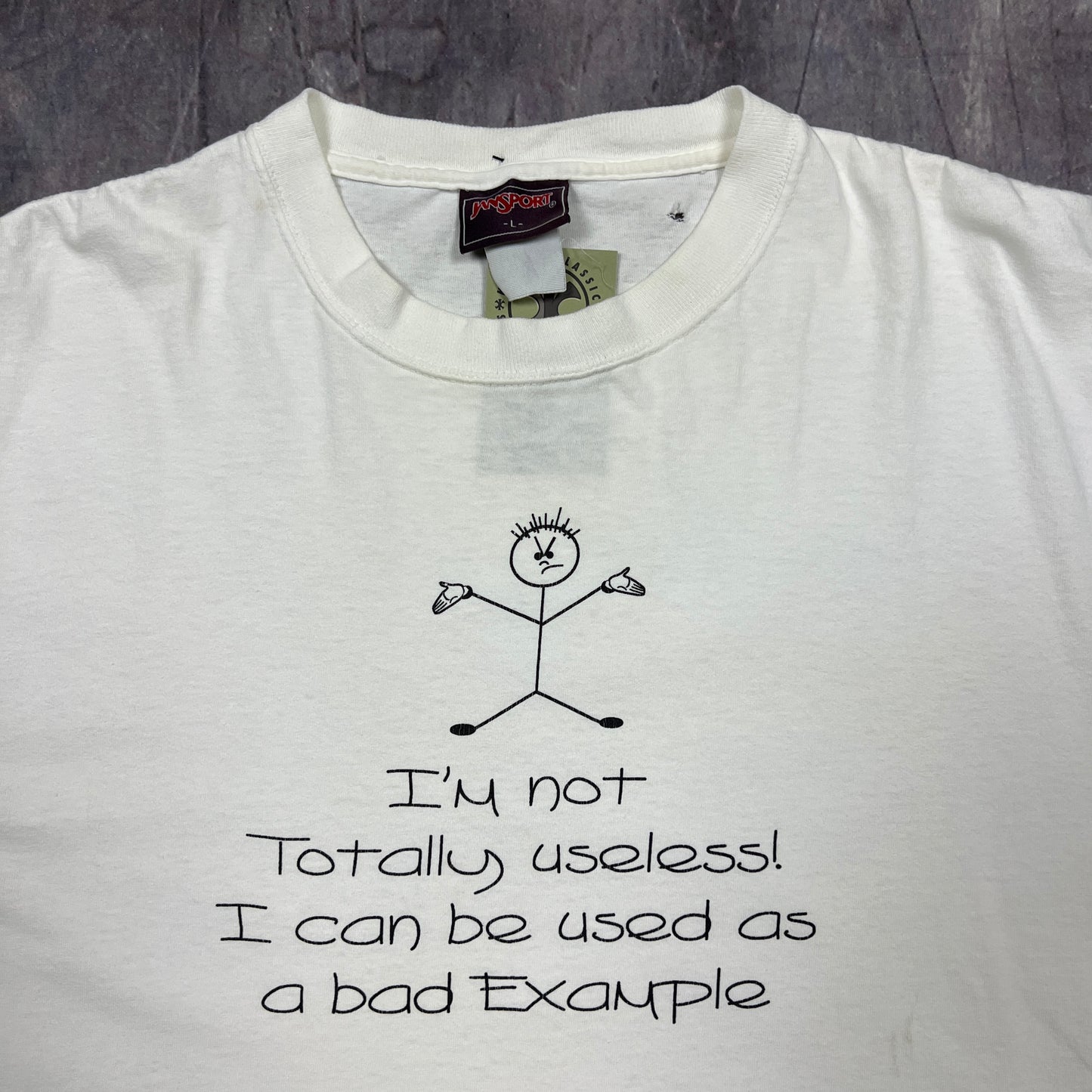 90s White Text "I'm Not Totally Useless I Can Be Used As A Bad Example" Quote Shirt L AT17