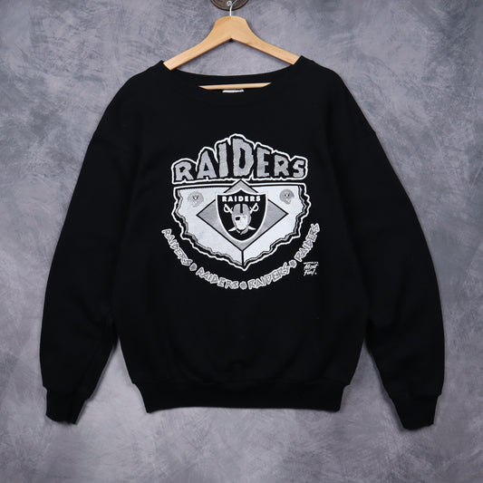 90s Black Raiders Crewneck Sweatshirt 6431