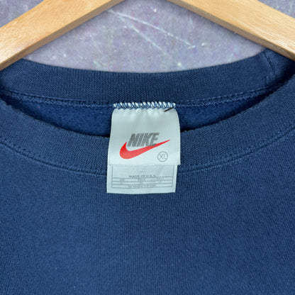 90s Navy Blue Nike Essential Mini Swoosh Logo Crewneck Sweatshirt XL 1246