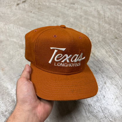 80s Orange University of Texas Longhorns Sports Specialties Single Line Script Snapback Hat SIGNED