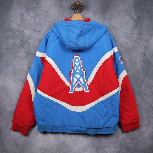 90s Blue Houston Oilers Apex One Hooded Puffer Jacket 6514