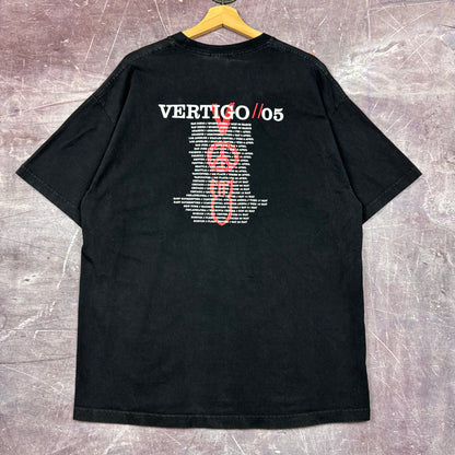 2005 Faded Black Vertigo Tour V Peace Bomb Graphic Shirt XL 2832