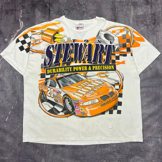 1999 White Tony Stewart Home Depot Nascar All Over Print Graphic Shirt XXL AJ95